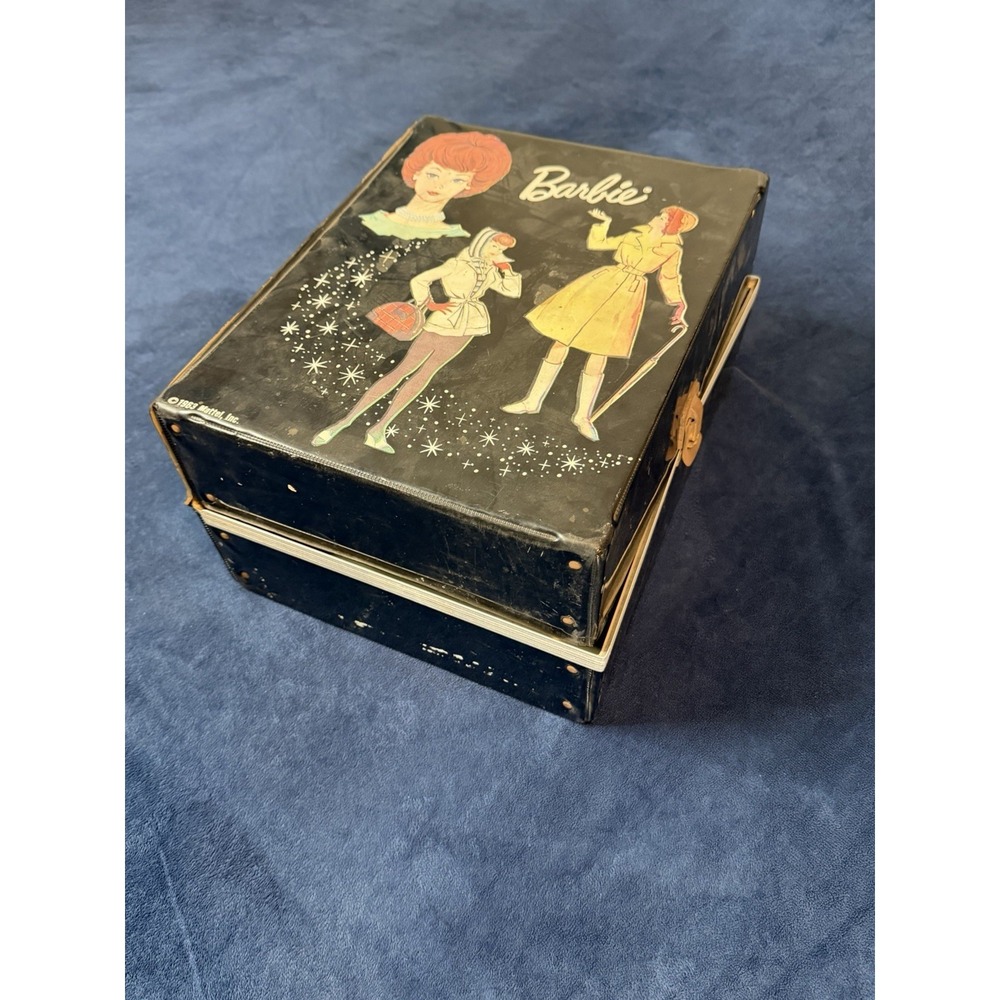 Vintage Mattel Barbie Doll Carry Case 1963 Black Vinyl Fashion Doll Trunk Case